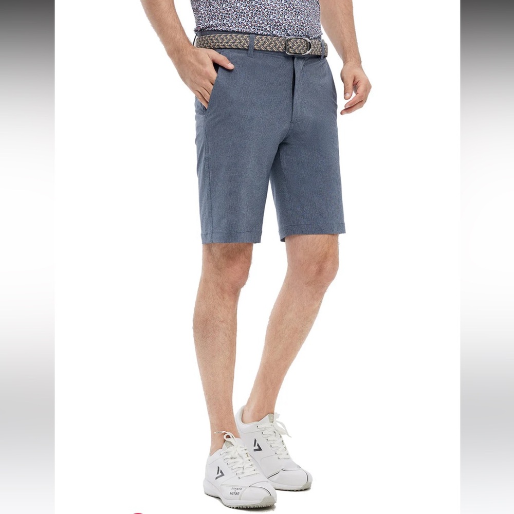 Slate Blue Striped Golf Shorts 10” Inseam